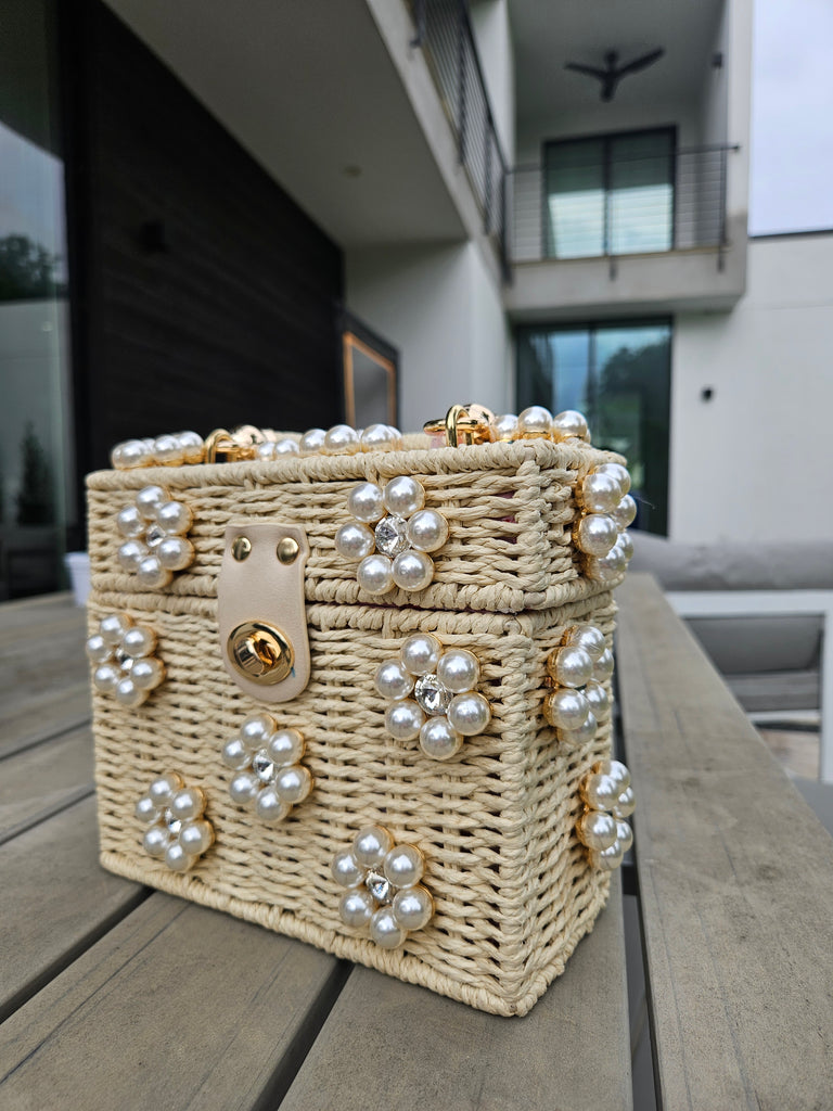 Pretty In Pearls - Natural Woven Handbag