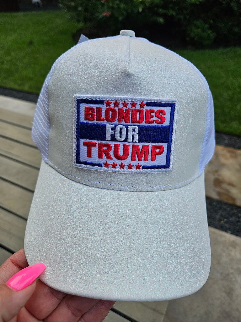 Blondes For Trump Trucker Cap - White Glitter