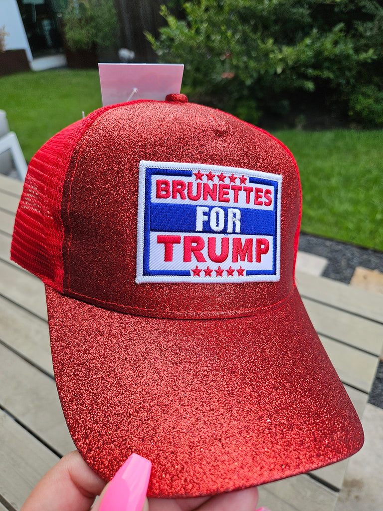 Brunettes For Trump Trucker Cap - Red Glitter