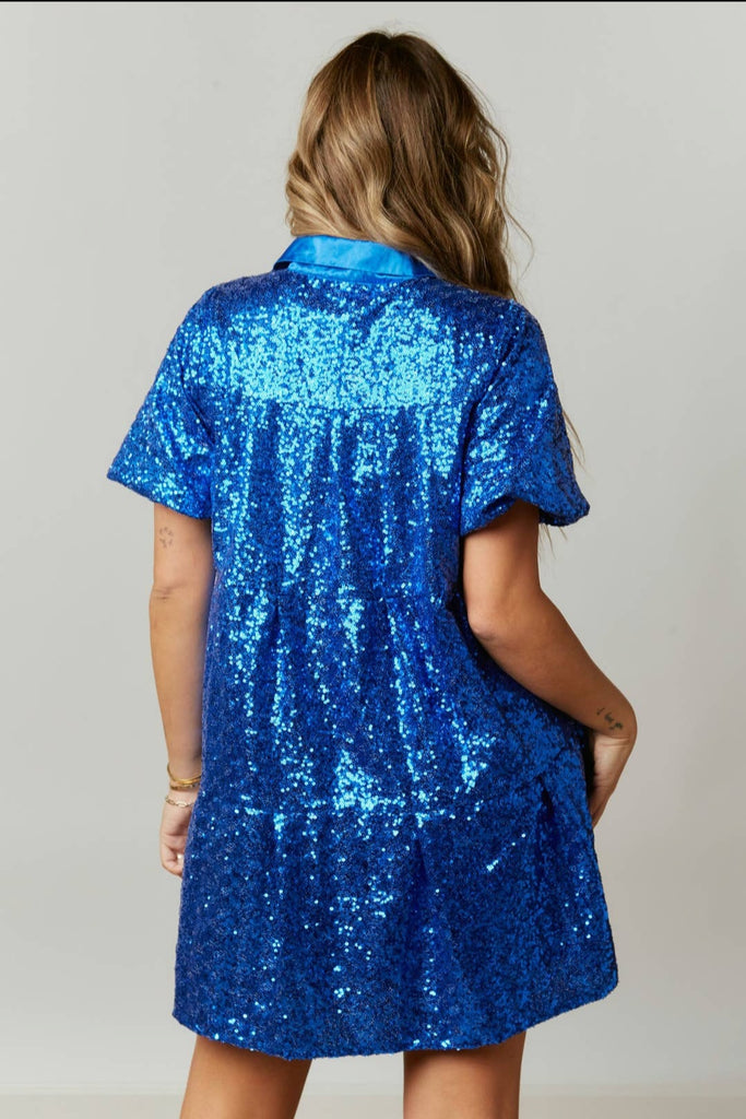 Blues Traveler Sequin Shirt Dress - Blue