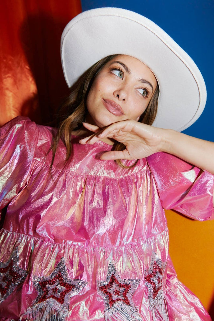 Shiney STAR Sequins and fringe top - Pink