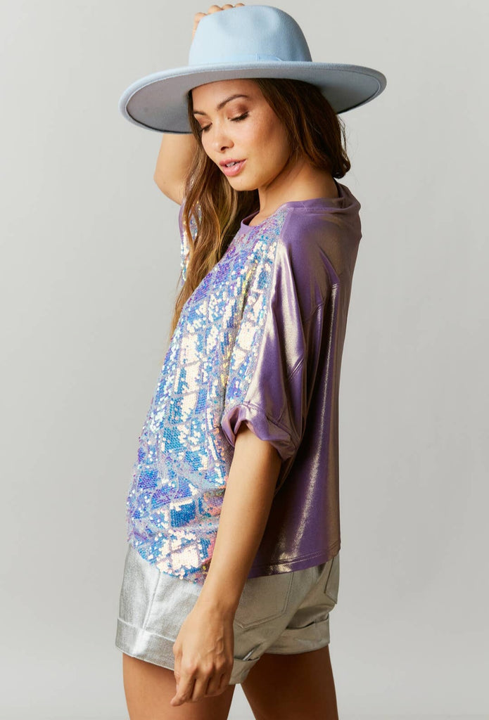 Geometric Sequins Crop Top - Lavender