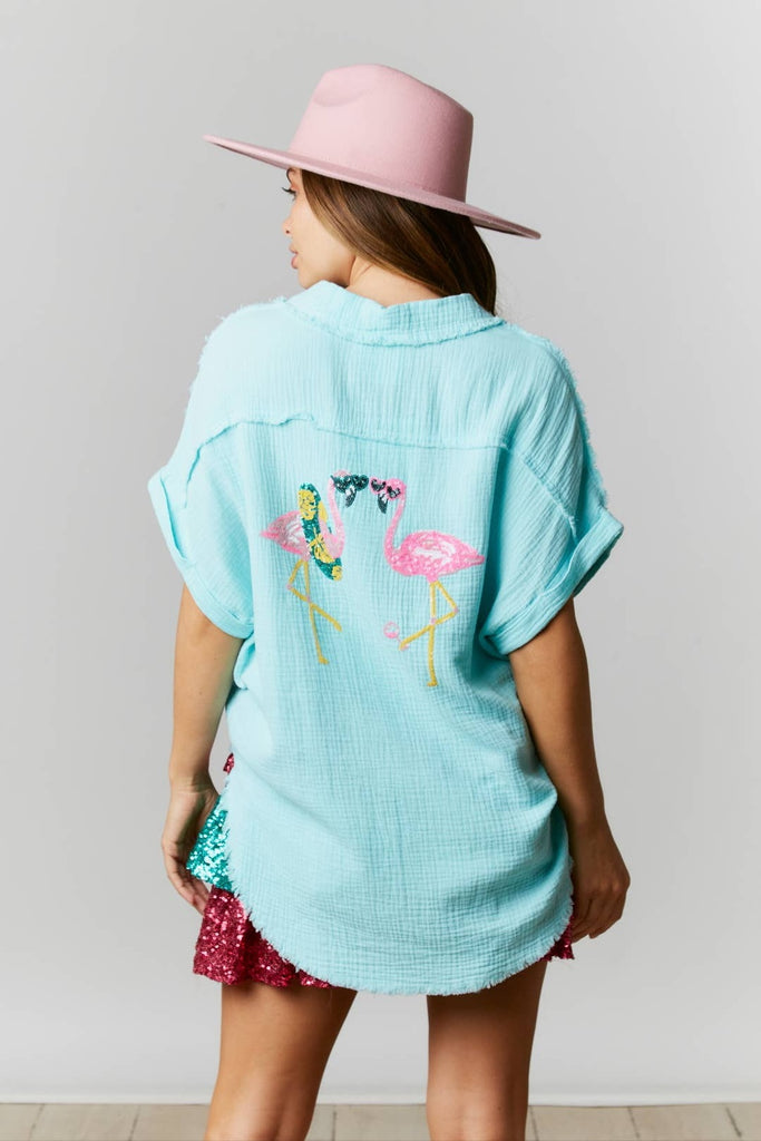 Cool Flamingo Sequin Top