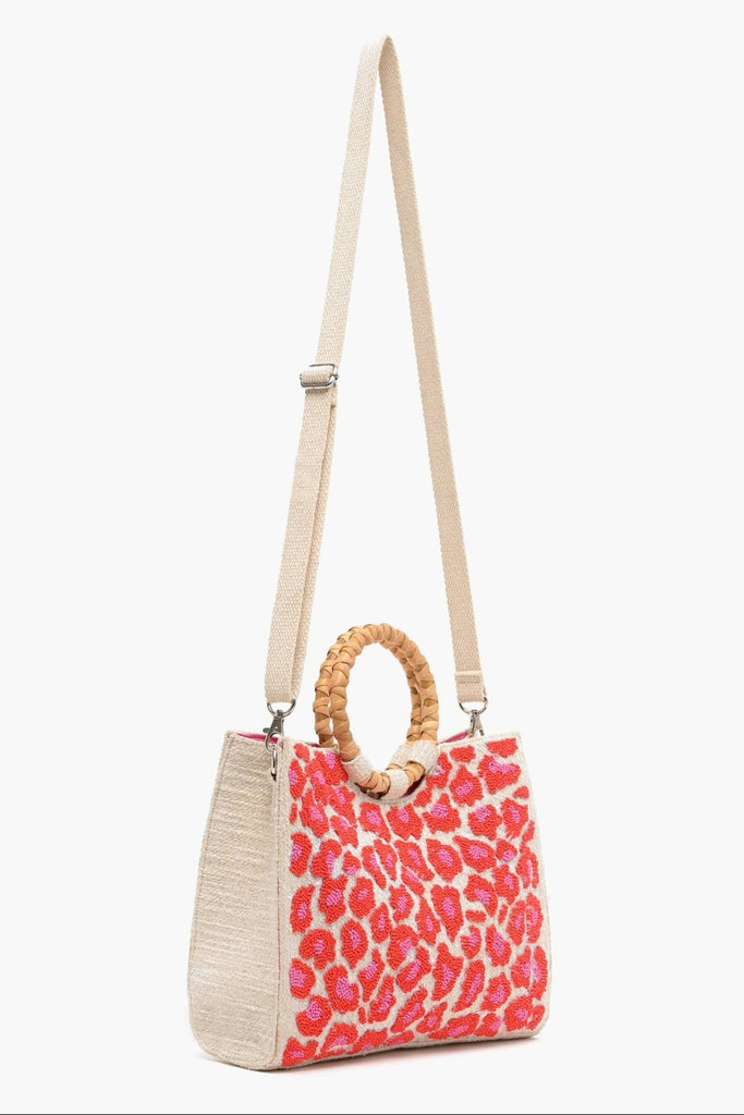 Pink Leopard Handheld Tote with Crossbody Straps